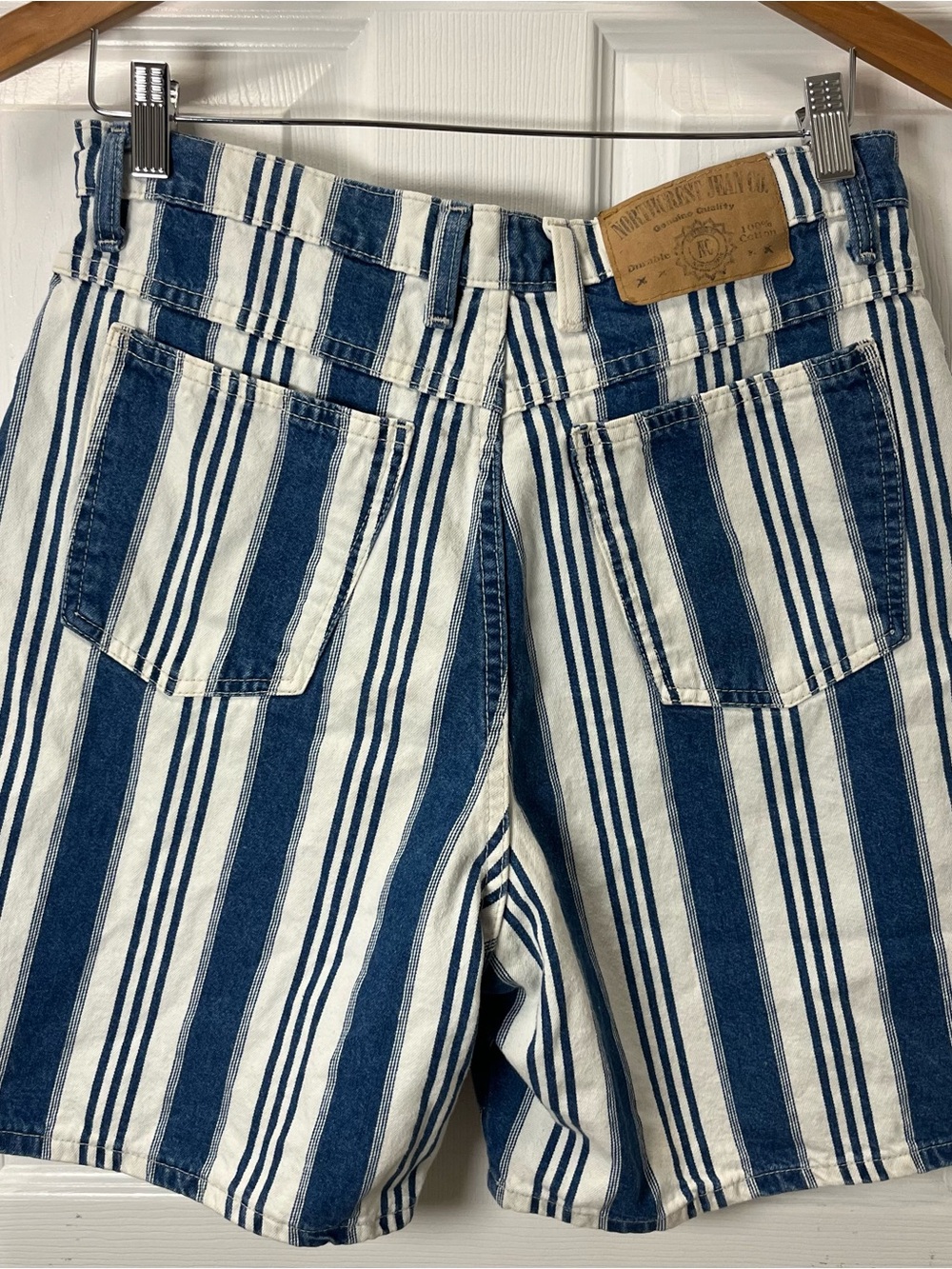 Northcrest Vintage Women Blue and White Stripe High-Waist Bermuda Shorts Size 14 - Picture 6 of 15